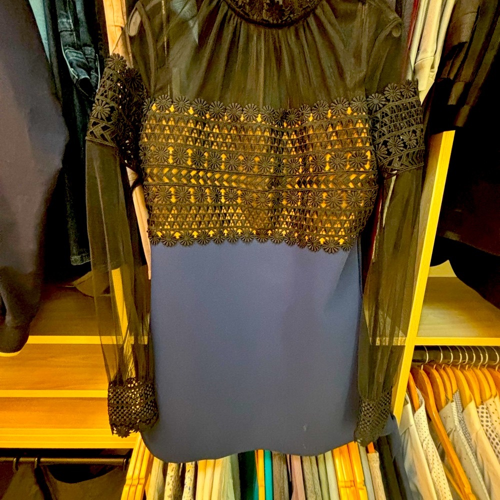 Self-Portrait Black and Blue Long sleeve tulle Dress